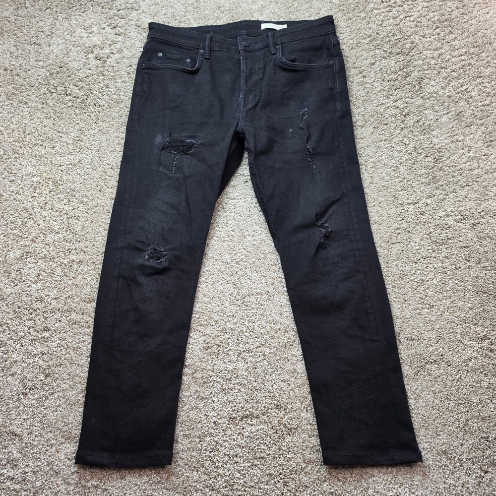 AllSaints Cigarette Damaged Jeans Mens 32 Black Distressed Slim Tapered ME041T